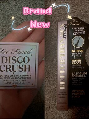 Too Faced best waterproof eyeliner + sparkle eyeshadow